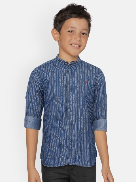 

Indian Terrain Boys Blue & White Regular Fit Striped Casual Shirt