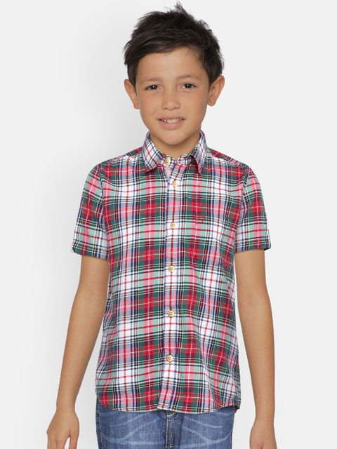 

Indian Terrain Boys Green & White Regular Fit Checked Casual Shirt