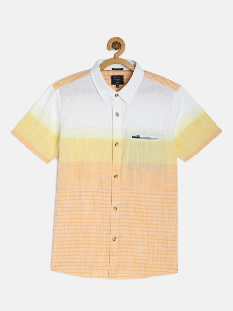 

Indian Terrain Boys Orange & Yellow Striped Pure Cotton Regular Fit Casual Shirt