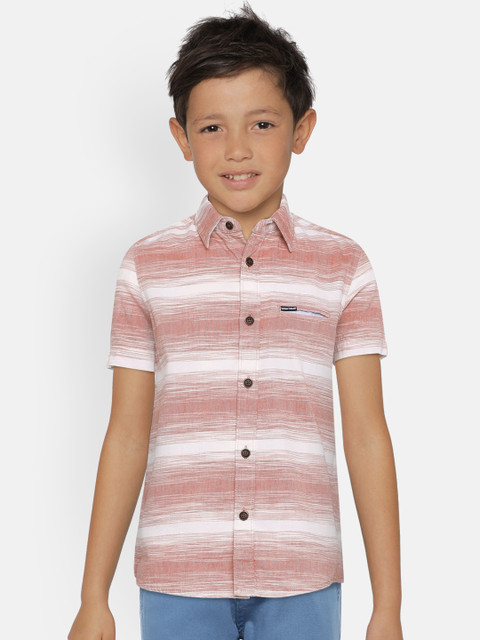 

Indian Terrain Boys Pink & White Regular Fit Striped Casual Shirt