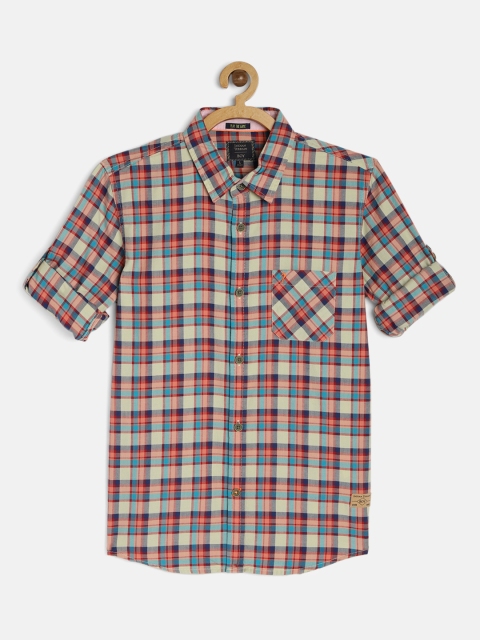 

Indian Terrain Boys Beige & Blue Checked Regular Fit Pure Cotton Casual Shirt