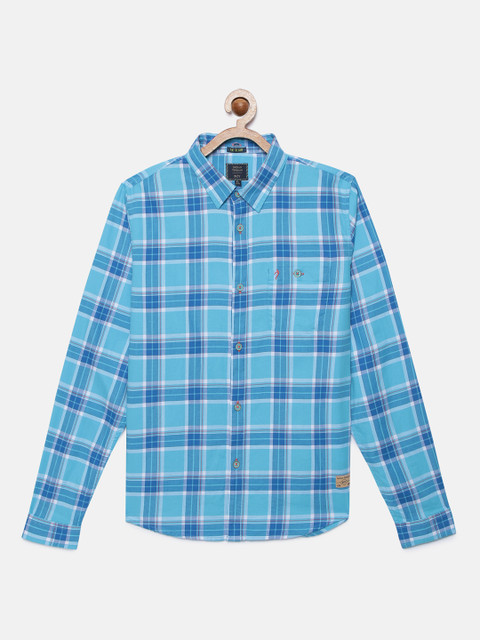 

Indian Terrain Boys Blue Regular Fit Checked Casual Detachable Hooded Shirt