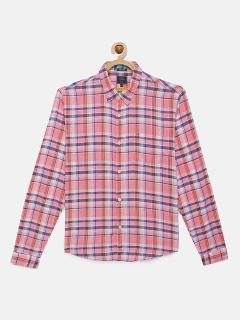 

Indian Terrain Boys Pink Regular Fit Checked Pure Cotton Casual Shirt