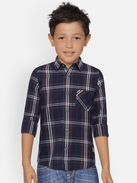 

Indian Terrain Boys Navy Blue & White Regular Fit Checked Casual Shirt