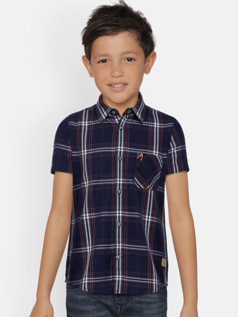 

Indian Terrain Boys Navy Blue & White Regular Fit Checked Casual Shirt