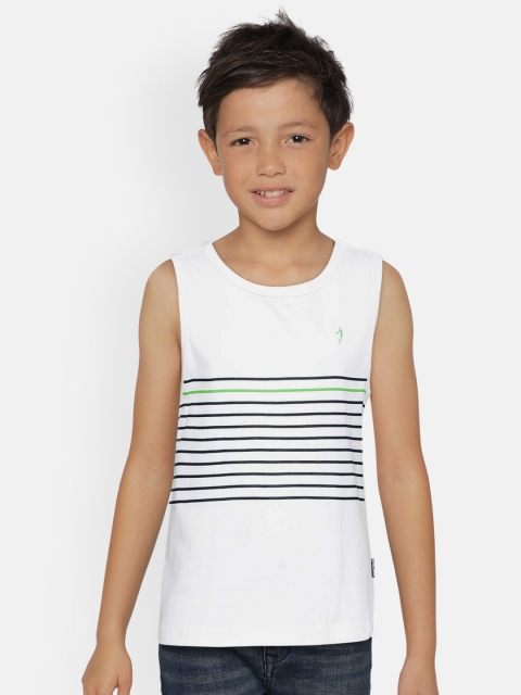 

Indian Terrain Boys White Striped Round Neck Sleeveless T-shirt