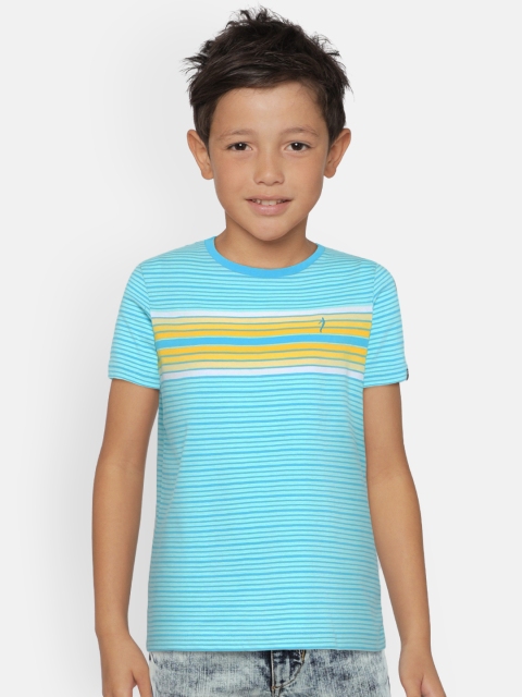 

Indian Terrain Boys Blue Yellow Striped Round Neck Pure Cotton T-shirt