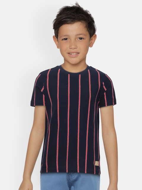 

Indian Terrain Boys Navy Blue & Red Striped Round Neck T-shirt