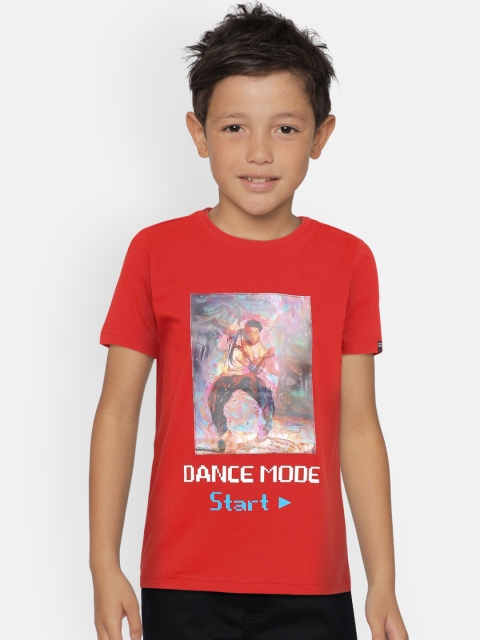 

Indian Terrain Boys Red Printed Round Neck T-shirt