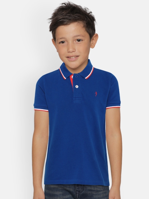 

Indian Terrain Boys Blue Solid Polo Collar Pure Cotton T-shirt