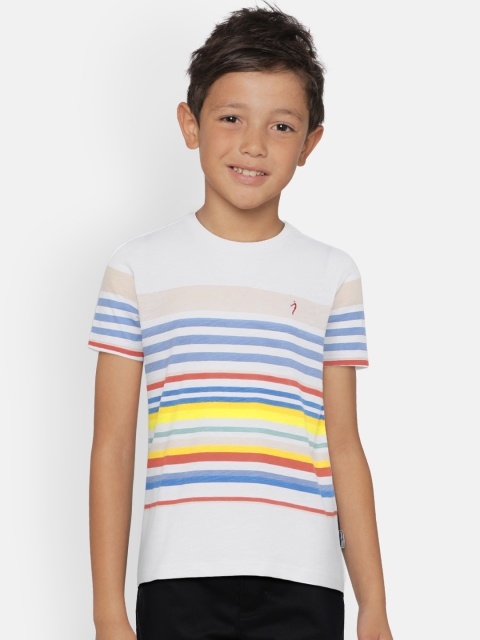 

Indian Terrain Boys White & Blue Striped Round Neck T-shirt