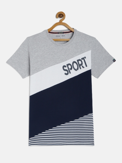 

Indian Terrain Boys Grey & Navy Blue Colourblocked Round Neck T-shirt