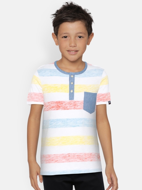 

Indian Terrain Boys Multicoloured Striped Henley Neck T-shirt, Multi
