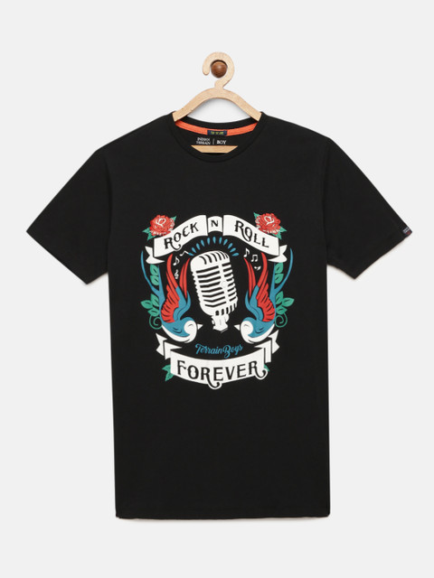 

Indian Terrain Boys Black Printed Round Neck Pure Cotton T-shirt