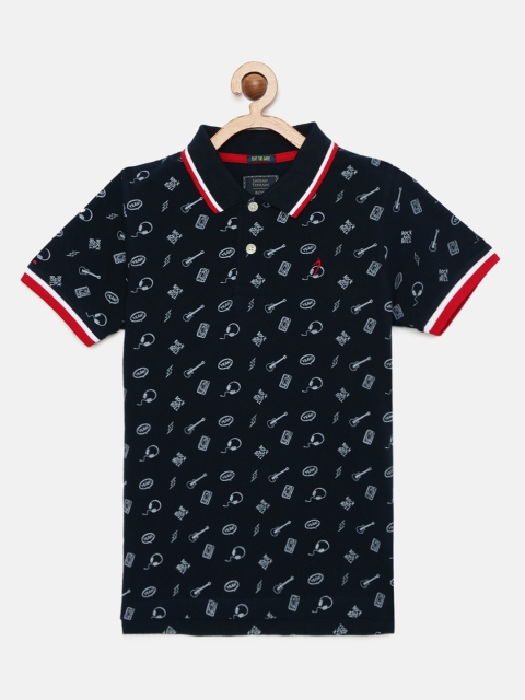 

Indian Terrain Boys Navy Blue Printed Polo Collar T-shirt