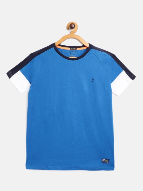

Indian Terrain Boys Blue Cotton Athleisure T-shirt with Printed Back Detail