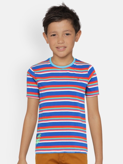 

Indian Terrain Boys Blue & Pink Striped Round Neck T-shirt