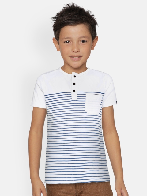 

Indian Terrain Boys White & Blue Striped Henley Neck T-shirt