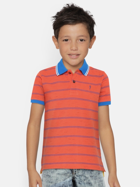 

Indian Terrain Boys Orange & Blue Striped Polo Collar T-shirt