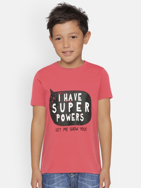 

Indian Terrain Boys Coral Pink Printed Round Neck T-shirt
