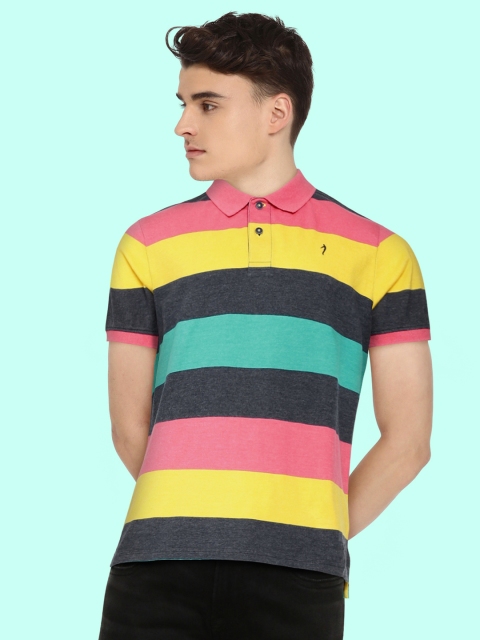 

Indian Terrain Boys Pink & Navy Blue Striped Polo Collar T-shirt