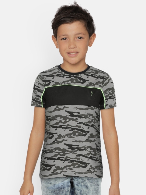 

Indian Terrain Boys Grey & Black Camouflage Printed Round Neck T-shirt