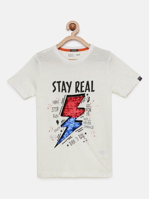 

Indian Terrain Boys Off-White Printed Round Neck T-shirt