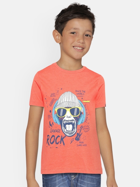 

Indian Terrain Boys Orange Printed Round Neck T-shirt