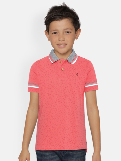 

Indian Terrain Boys Pink Printed Polo Collar Pure Cotton T-shirt