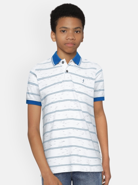 

Indian Terrain Boys White & Blue Striped Polo Collar T-shirt
