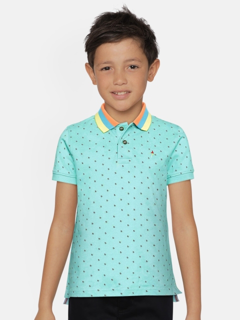 

Indian Terrain Boys Green Floral Print Polo Collar Pure Cotton T-shirt