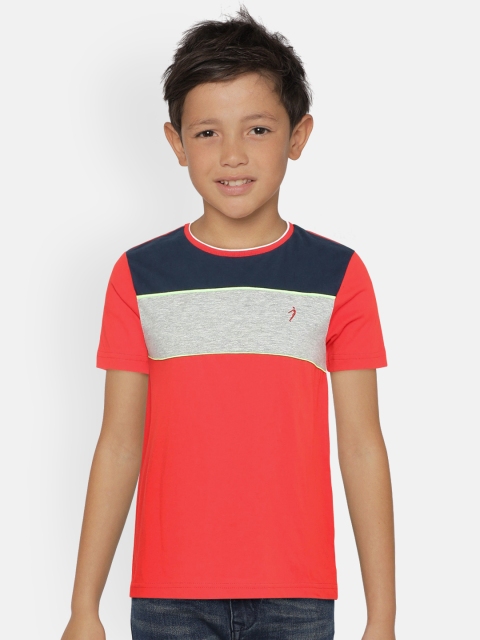 

Indian Terrain Boys Red & Grey Melange Colourblocked Round Neck T-shirt