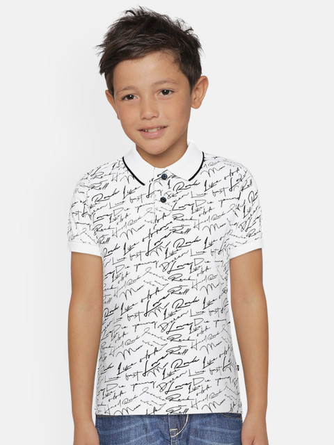 

Indian Terrain Boys White Printed Polo Collar T-shirt