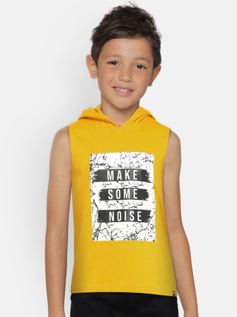 

Indian Terrain Boys Mustard Yellow Printed Hood T-shirt