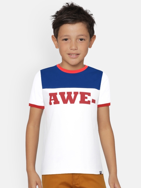 

Indian Terrain Boys White & Blue Printed Round Neck T-shirt