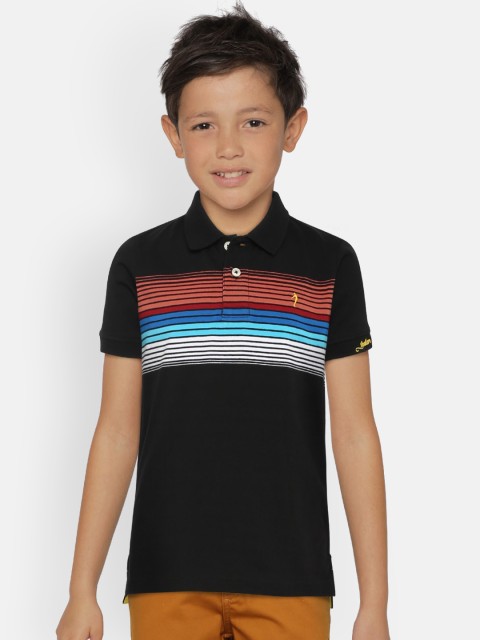 

Indian Terrain Boys Black Striped Polo Collar Pure Cotton T-shirt