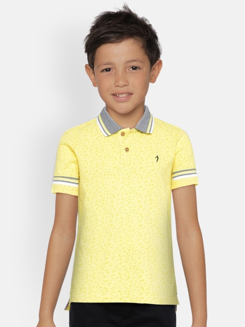 

Indian Terrain Boys Yellow Printed Polo Collar Pure Cotton T-shirt