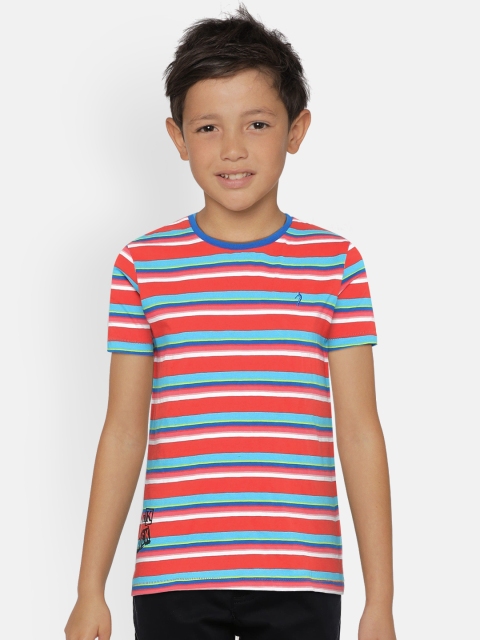 

Indian Terrain Boys Orange & Blue Striped Round Neck T-shirt