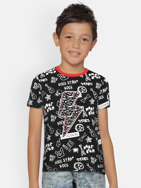 

Indian Terrain Boys Black & White Printed Round Neck T-shirt