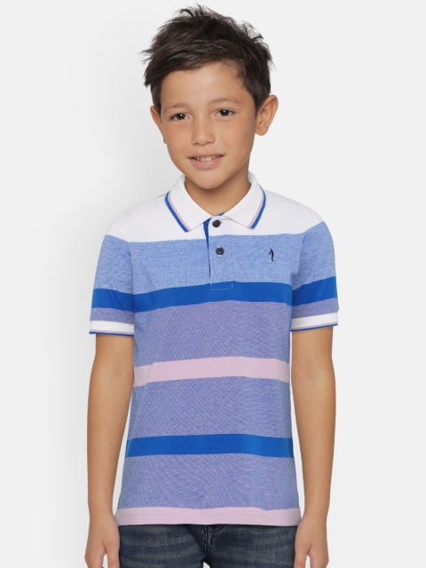 

Indian Terrain Boys Blue & White Striped Polo Collar T-shirt