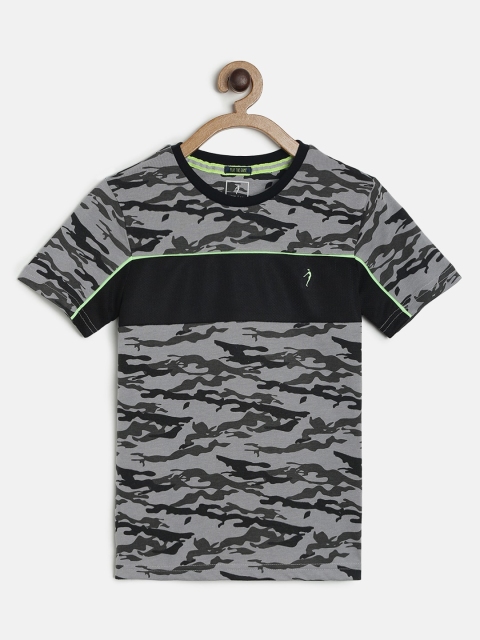 

Indian Terrain Boys Grey & Black Camouflage Printed Round Neck T-shirt
