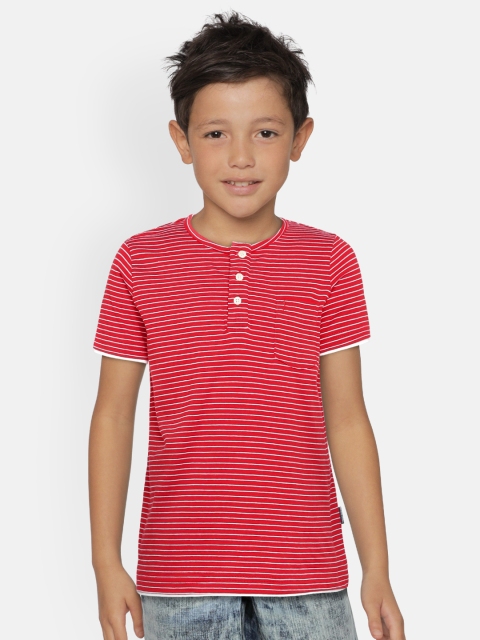 

Indian Terrain Boys Red Striped Henley Neck T-shirt