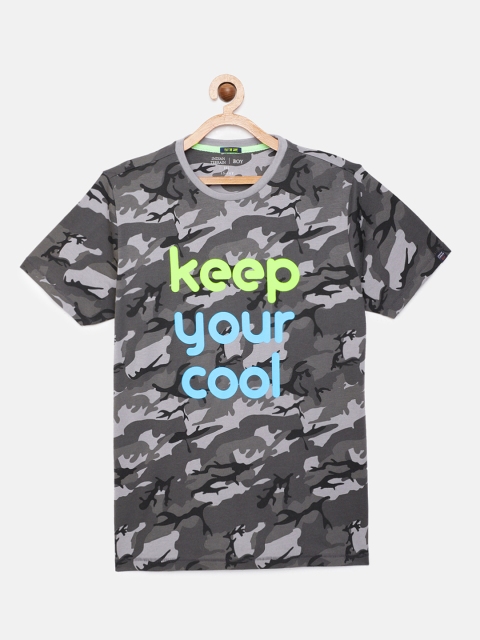 

Indian Terrain Boys Grey & Black Camouflage Printed T-shirt