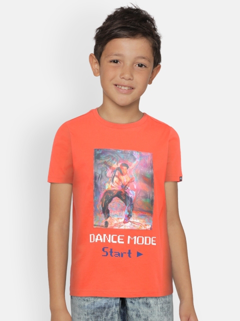

Indian Terrain Boys Orange Printed Round Neck T-shirt