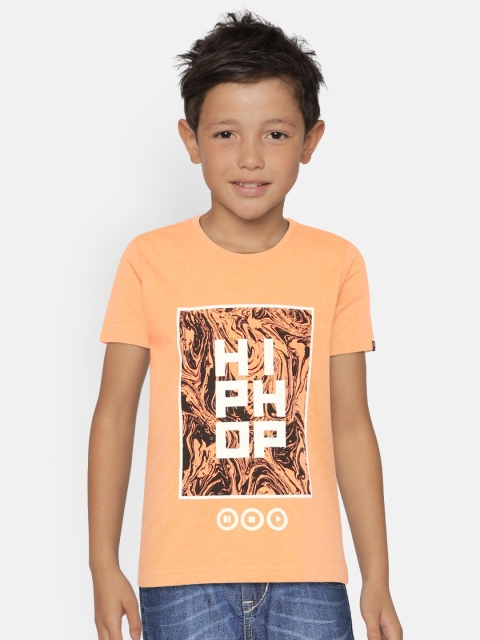 

Indian Terrain Boys Orange Printed Round Neck T-shirt