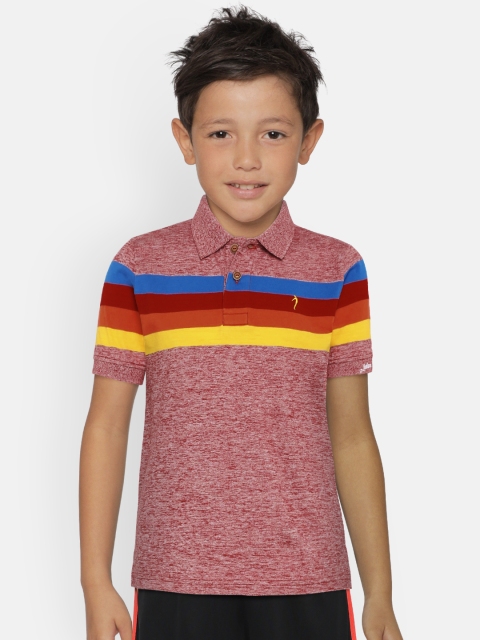 

Indian Terrain Boys Red Melange Blue Striped Polo Collar Pure Cotton T-shirt