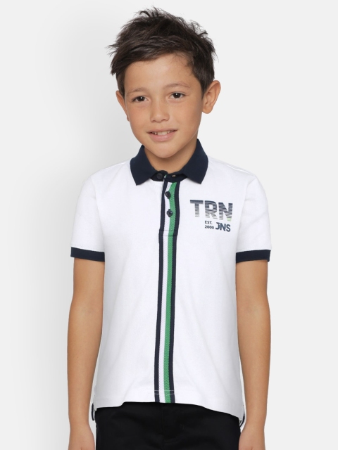 

Indian Terrain Boys White Printed Polo Collar Pure Cotton T-shirt