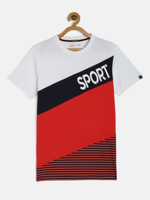 

Indian Terrain Boys Red White Colourblocked Round Neck Pure Cotton T-shirt