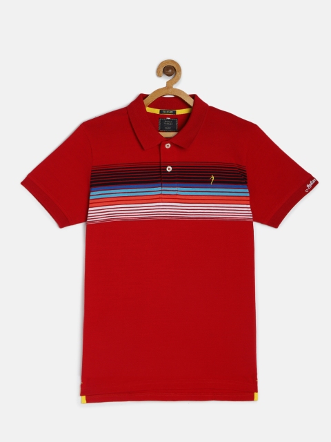 

Indian Terrain Boys Red Striped Pure Cotton Polo Collar T-shirt