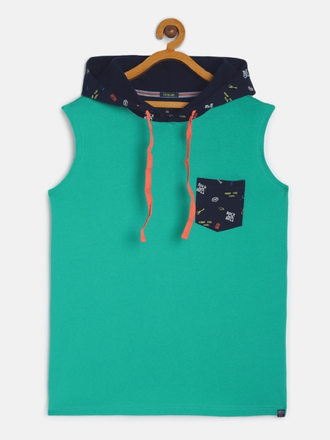 

Indian Terrain Boys Green Solid Pure Cotton Hooded Pure Cotton T-shirt